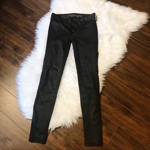 AMERICAN EAGLE Jeggings Black Sz 2 Leggings Pleather Leather